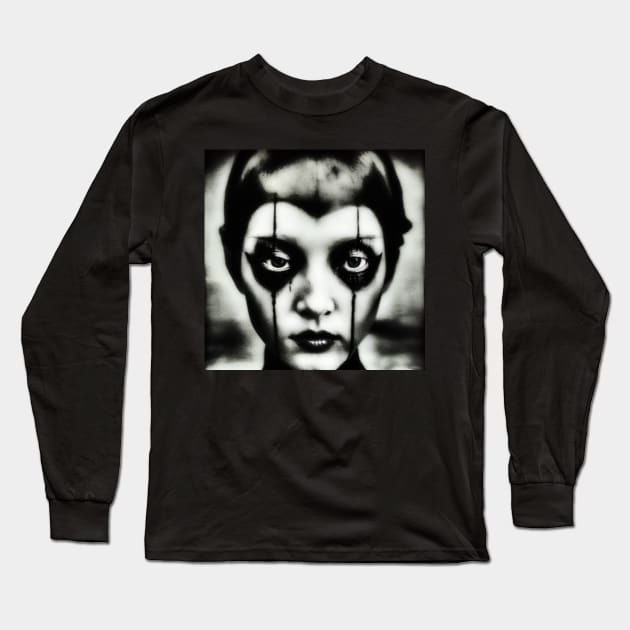 Japanese horror woman face, indie art Long Sleeve T-Shirt by Ravenglow